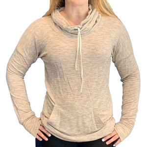 ATHLETA Grey Oatmeal Cozy Cowl/Funnel Neck Pullover Small